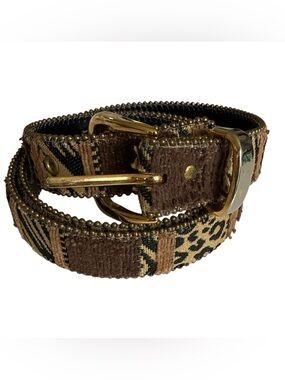 Elite Vtg 90s Womens Animal Print Belt Leopard Zebra Beaded Edge Large